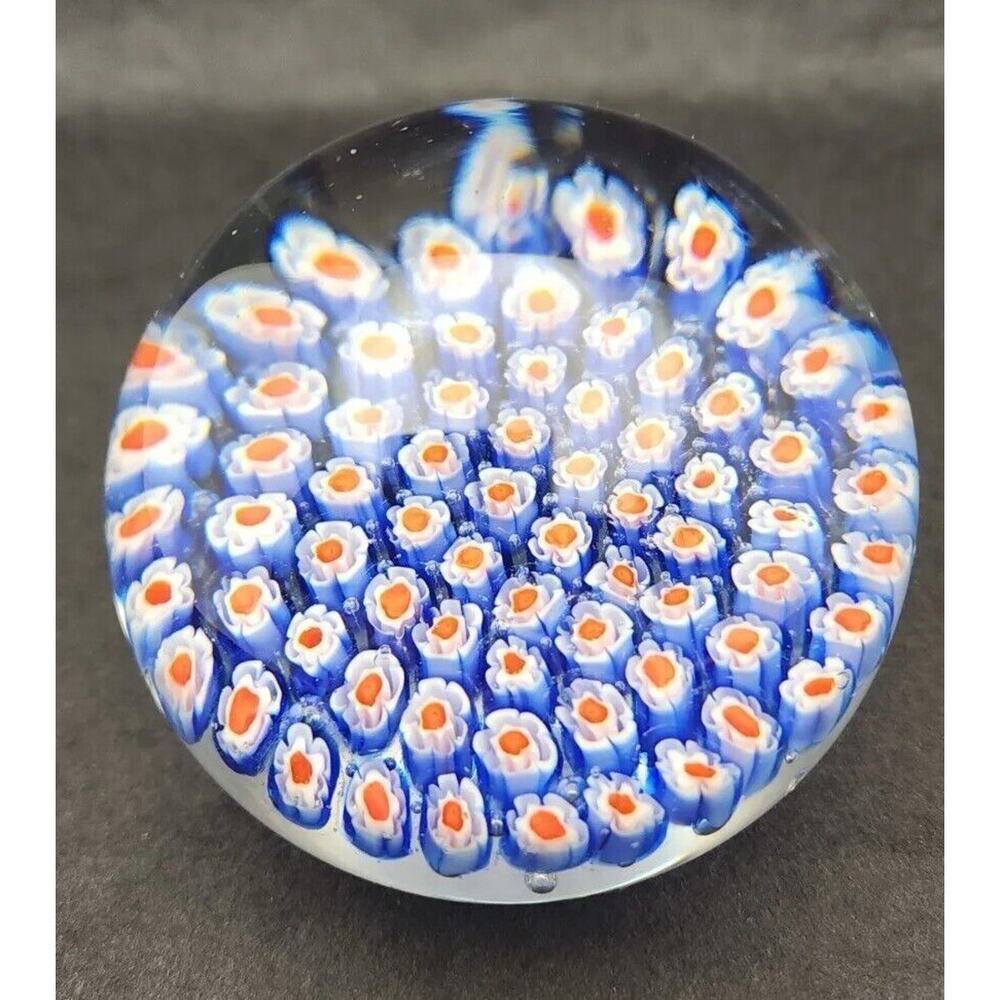 Vintage‎ Mini Murano Millefiori Glass Paperweight Red Blue White PB203/8